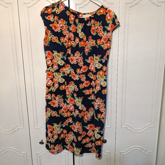 Charter Club floral dress form fitting dressy size 8 navy and coral and green - Picture 5 of 11